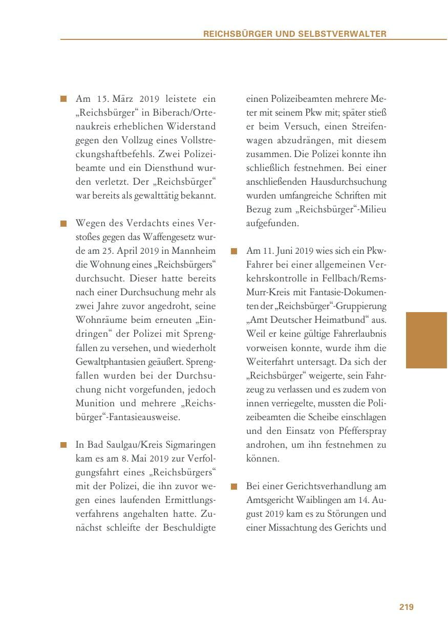 Seite 219 des Verfassungsschutzbericht 2019 Baden-Württemberg