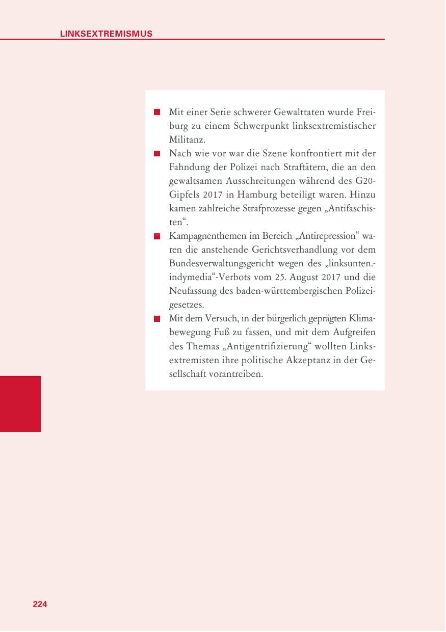 Seite 224 des Verfassungsschutzbericht 2019 Baden-Württemberg