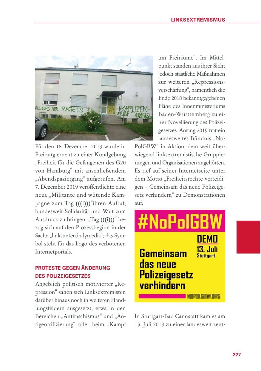 Seite 227 des Verfassungsschutzbericht 2019 Baden-Württemberg