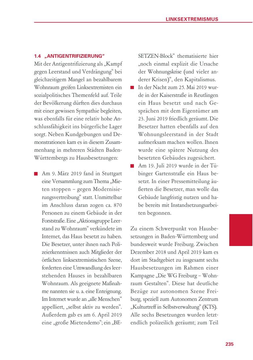 Seite 235 des Verfassungsschutzbericht 2019 Baden-Württemberg