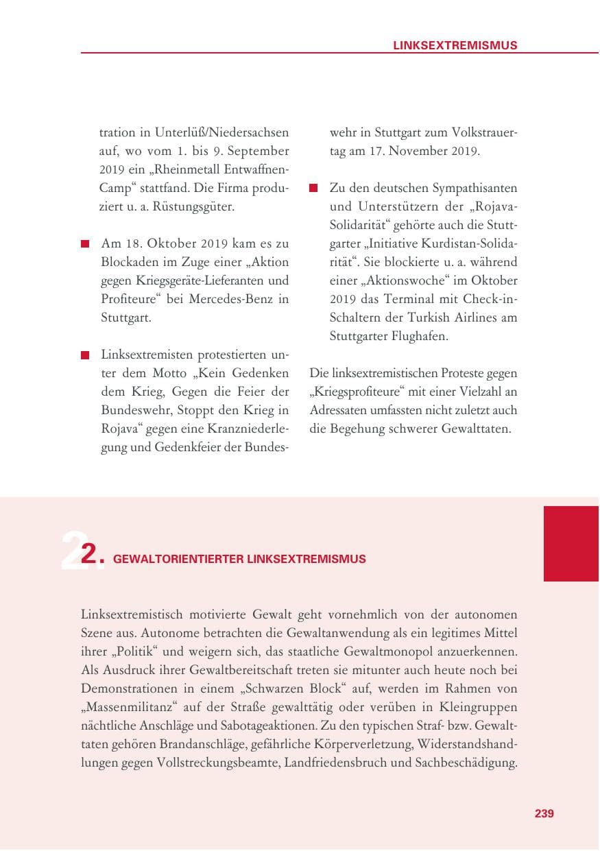 Seite 239 des Verfassungsschutzbericht 2019 Baden-Württemberg