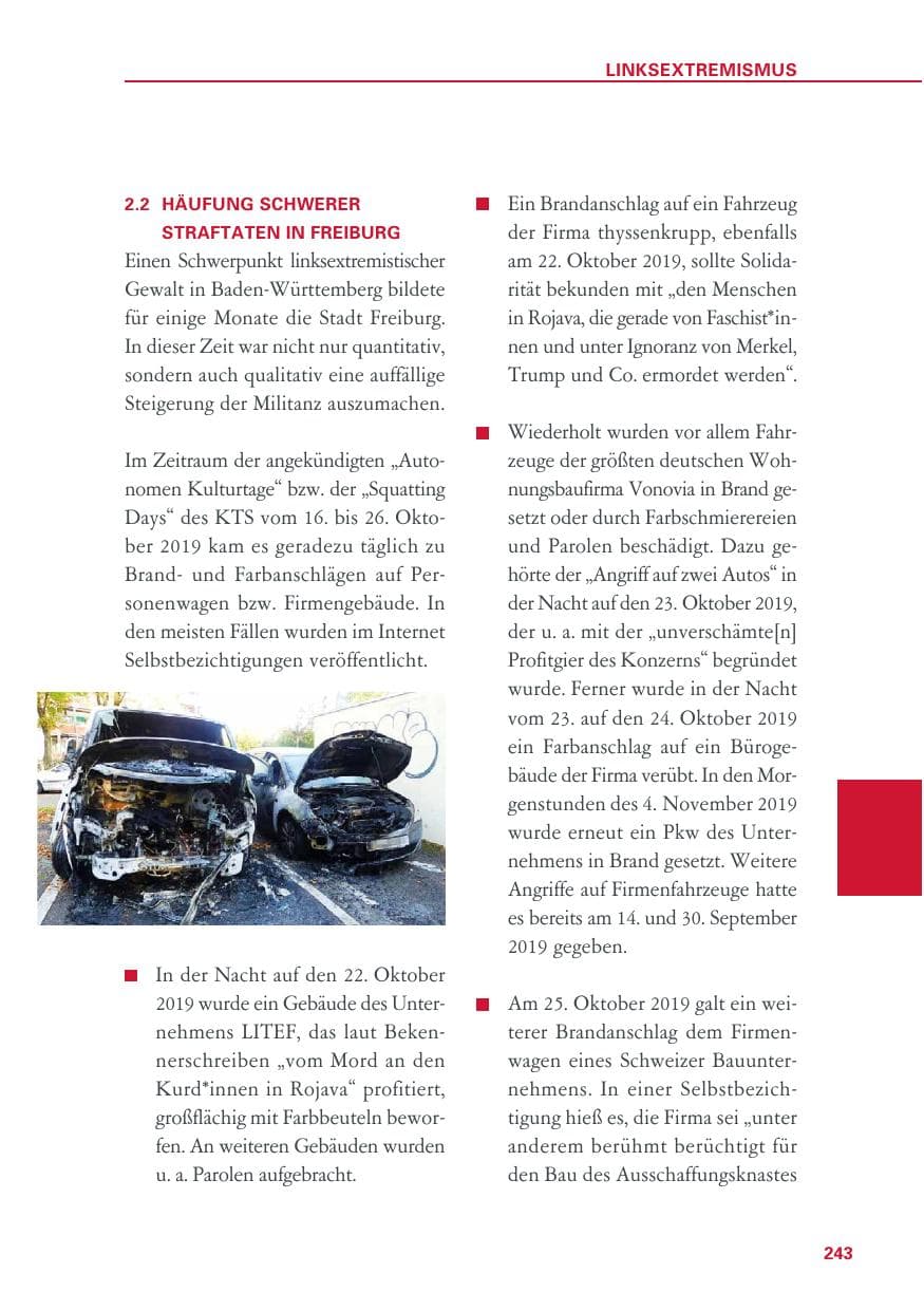 Seite 243 des Verfassungsschutzbericht 2019 Baden-Württemberg