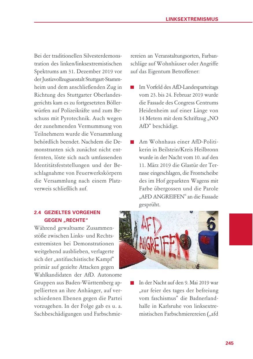 Seite 245 des Verfassungsschutzbericht 2019 Baden-Württemberg