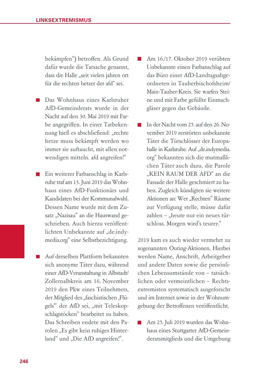 Seite 246 des Verfassungsschutzbericht 2019 Baden-Württemberg