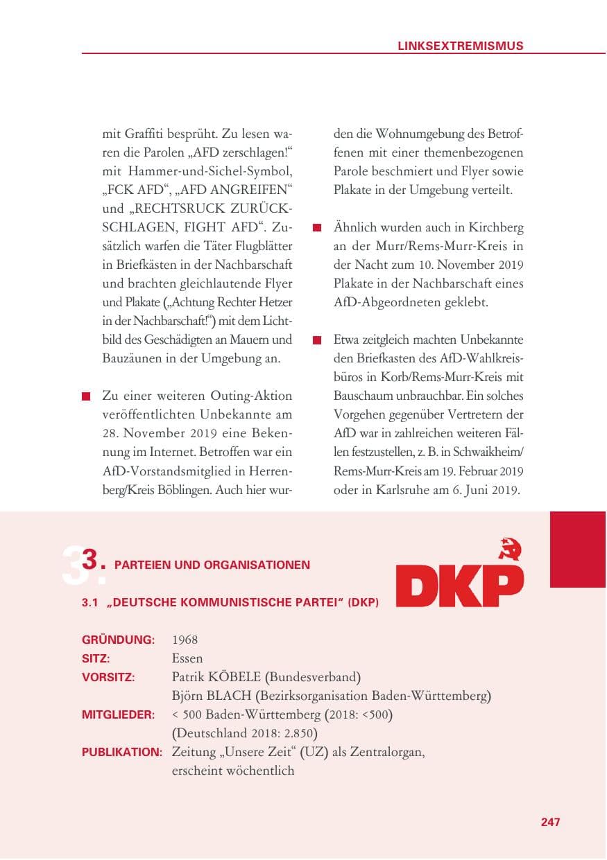 Seite 247 des Verfassungsschutzbericht 2019 Baden-Württemberg