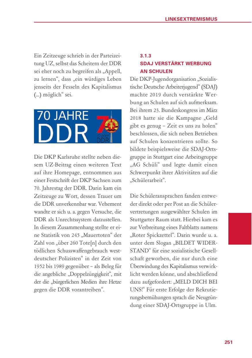 Seite 251 des Verfassungsschutzbericht 2019 Baden-Württemberg