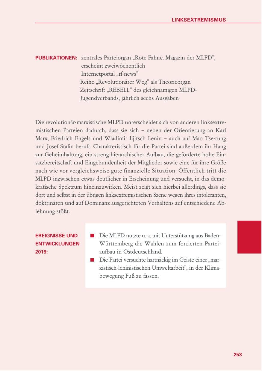Seite 253 des Verfassungsschutzbericht 2019 Baden-Württemberg