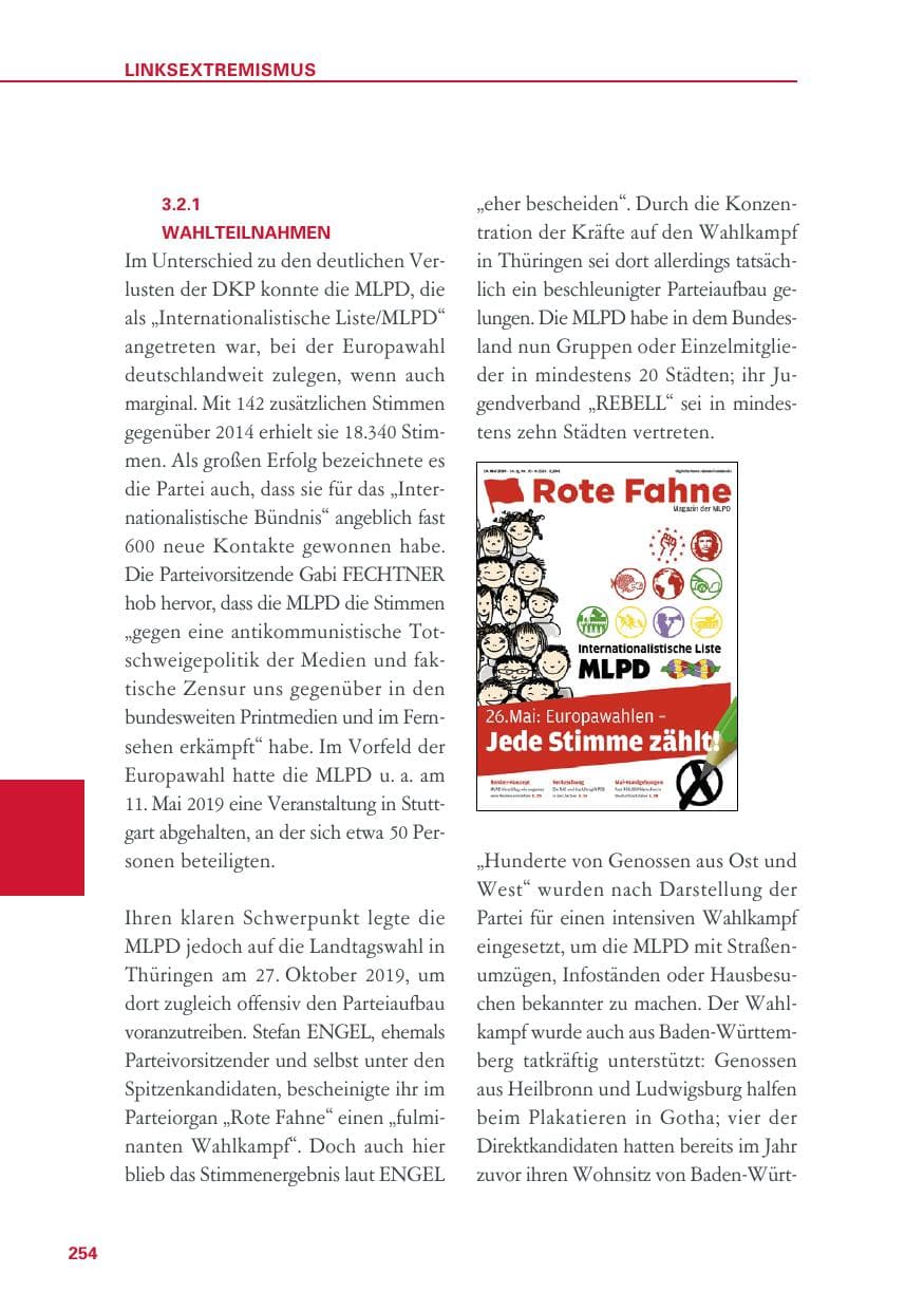 Seite 254 des Verfassungsschutzbericht 2019 Baden-Württemberg