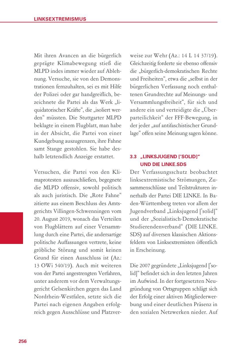 Seite 256 des Verfassungsschutzbericht 2019 Baden-Württemberg