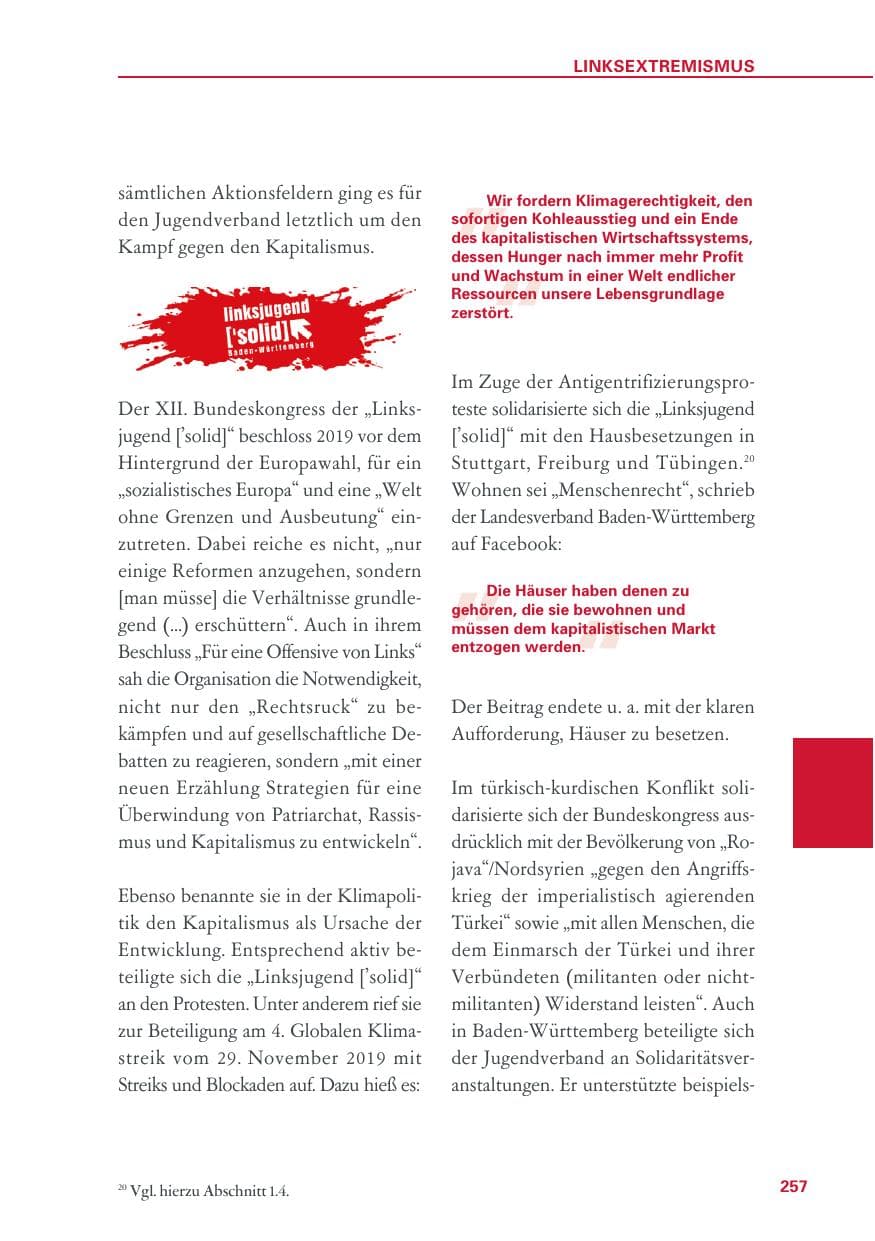 Seite 257 des Verfassungsschutzbericht 2019 Baden-Württemberg