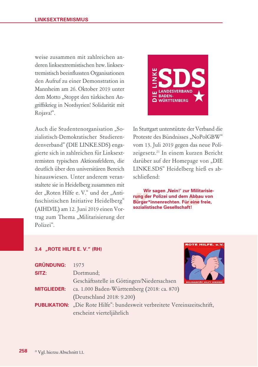 Seite 258 des Verfassungsschutzbericht 2019 Baden-Württemberg