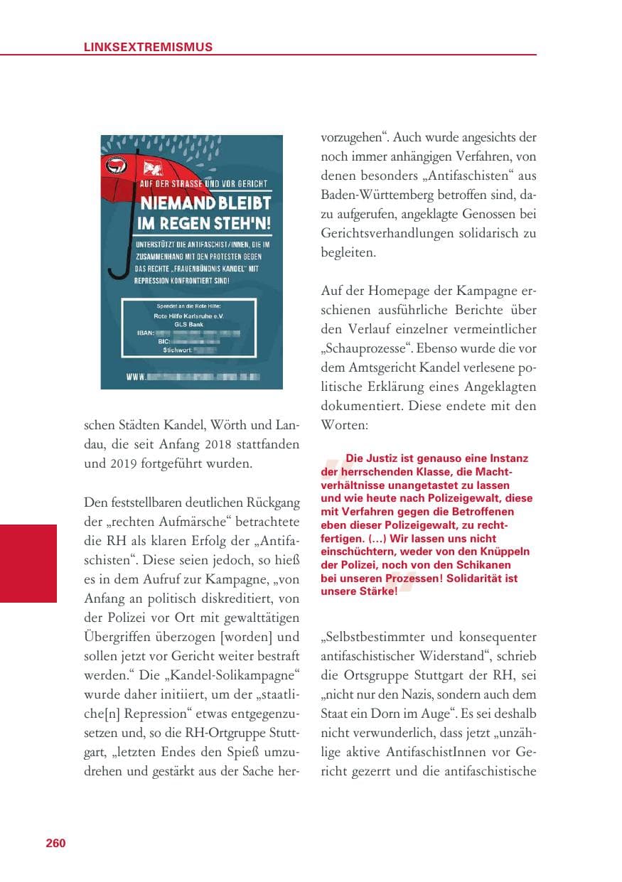 Seite 260 des Verfassungsschutzbericht 2019 Baden-Württemberg