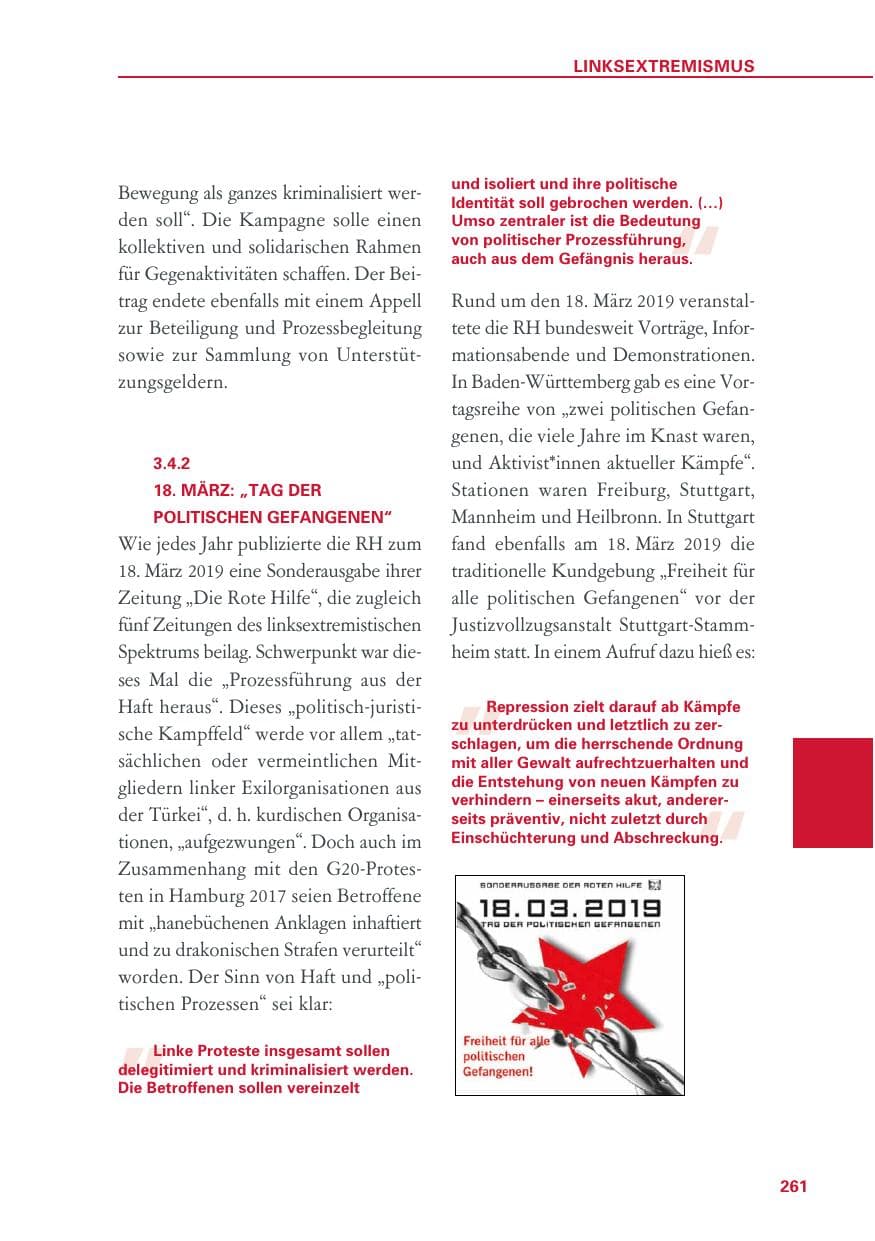 Seite 261 des Verfassungsschutzbericht 2019 Baden-Württemberg