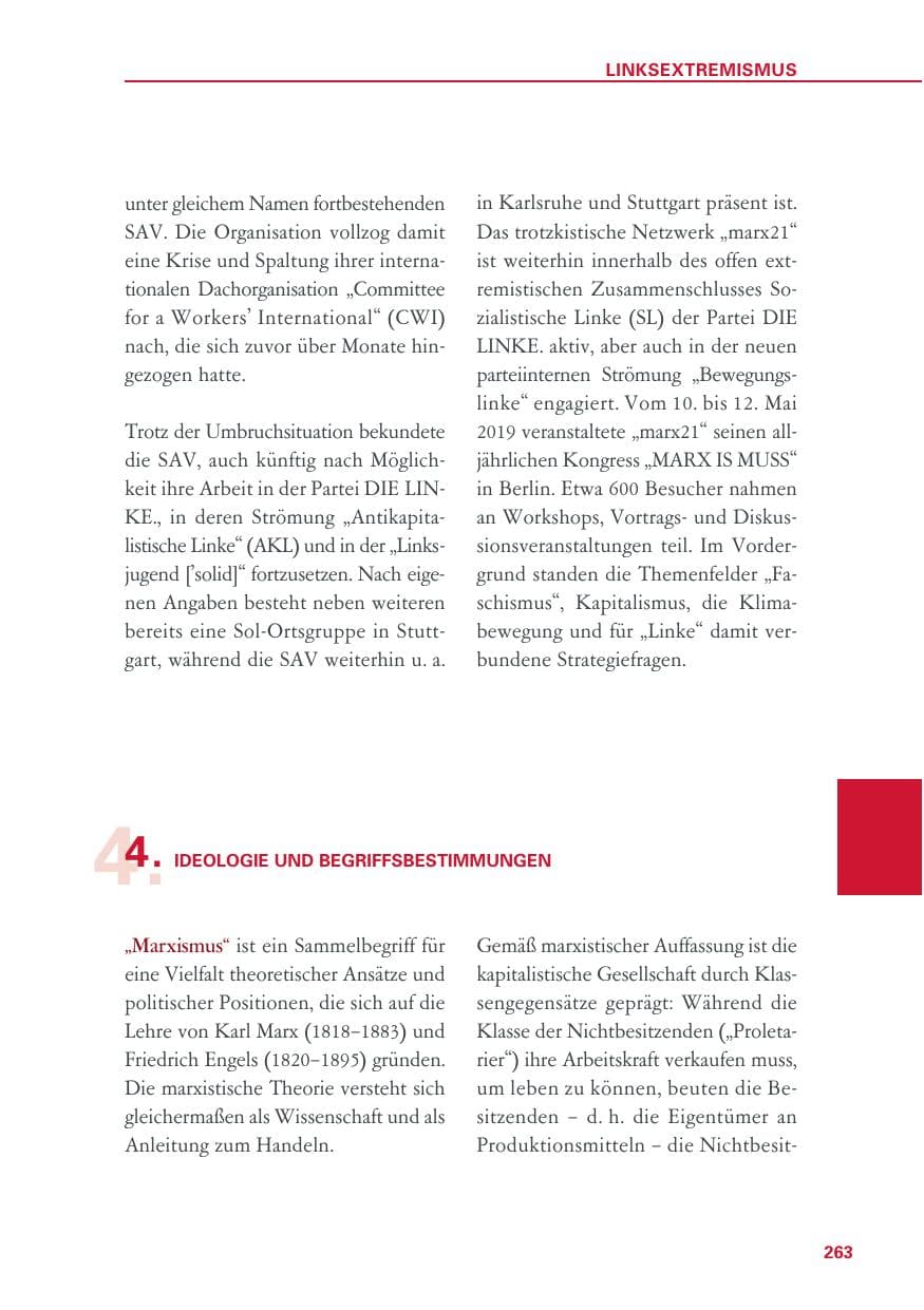 Seite 263 des Verfassungsschutzbericht 2019 Baden-Württemberg