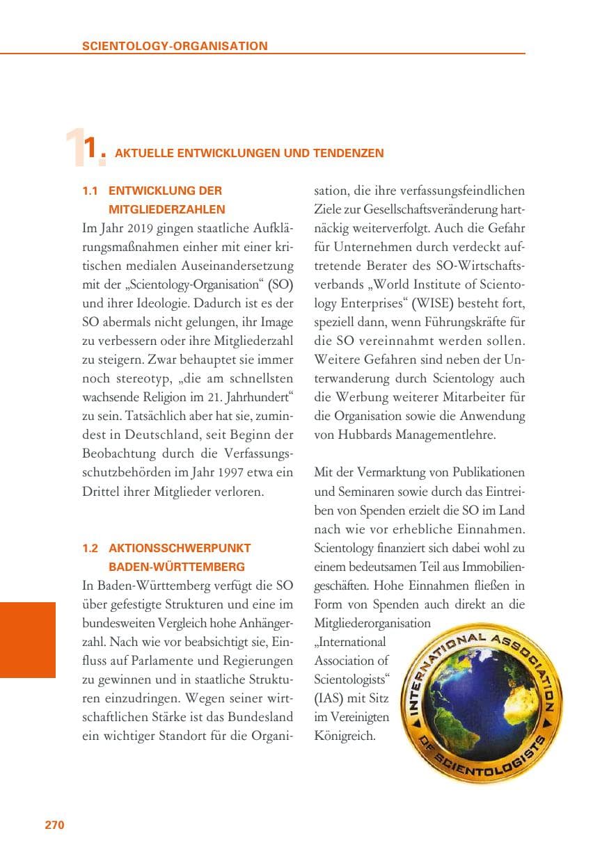 Seite 270 des Verfassungsschutzbericht 2019 Baden-Württemberg