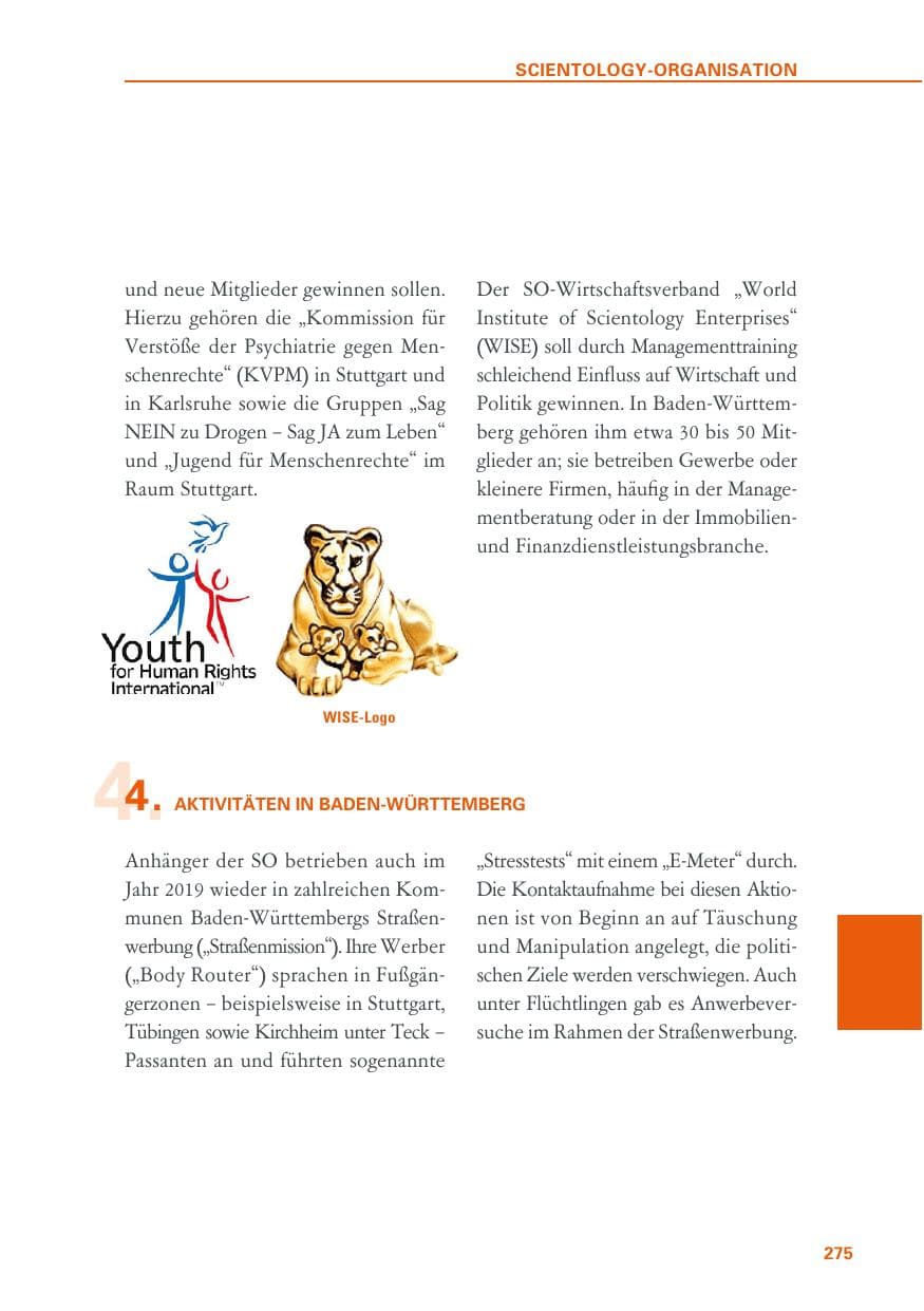 Seite 275 des Verfassungsschutzbericht 2019 Baden-Württemberg