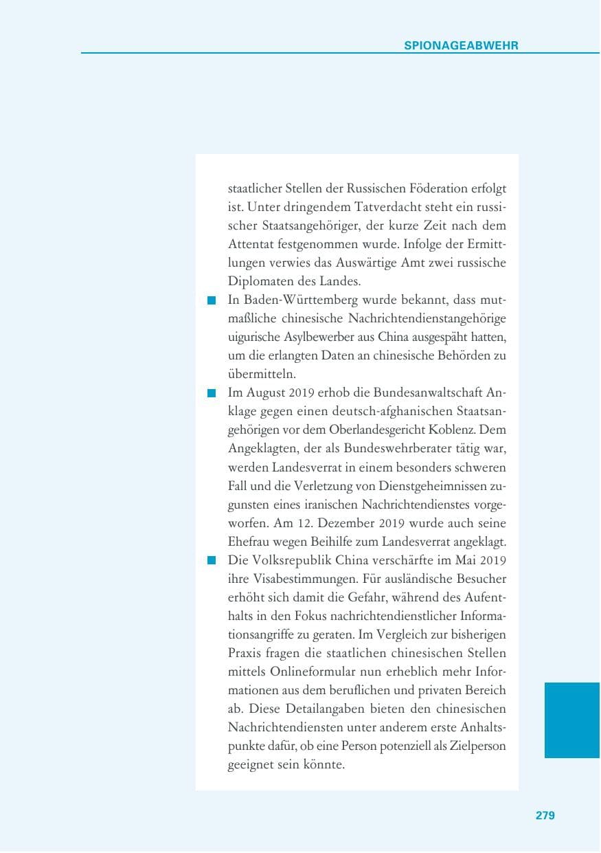 Seite 279 des Verfassungsschutzbericht 2019 Baden-Württemberg