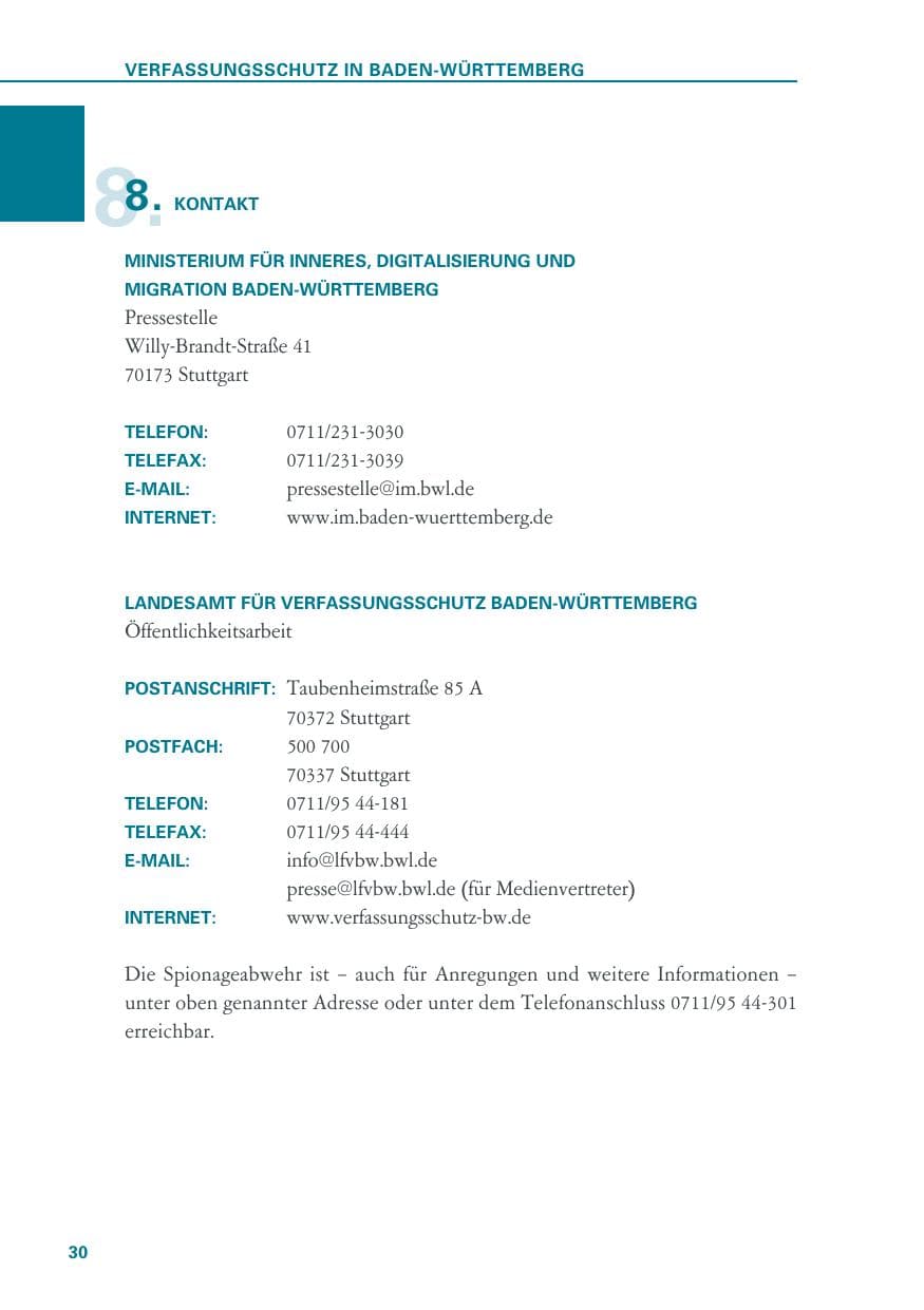 Seite 30 des Verfassungsschutzbericht 2019 Baden-Württemberg