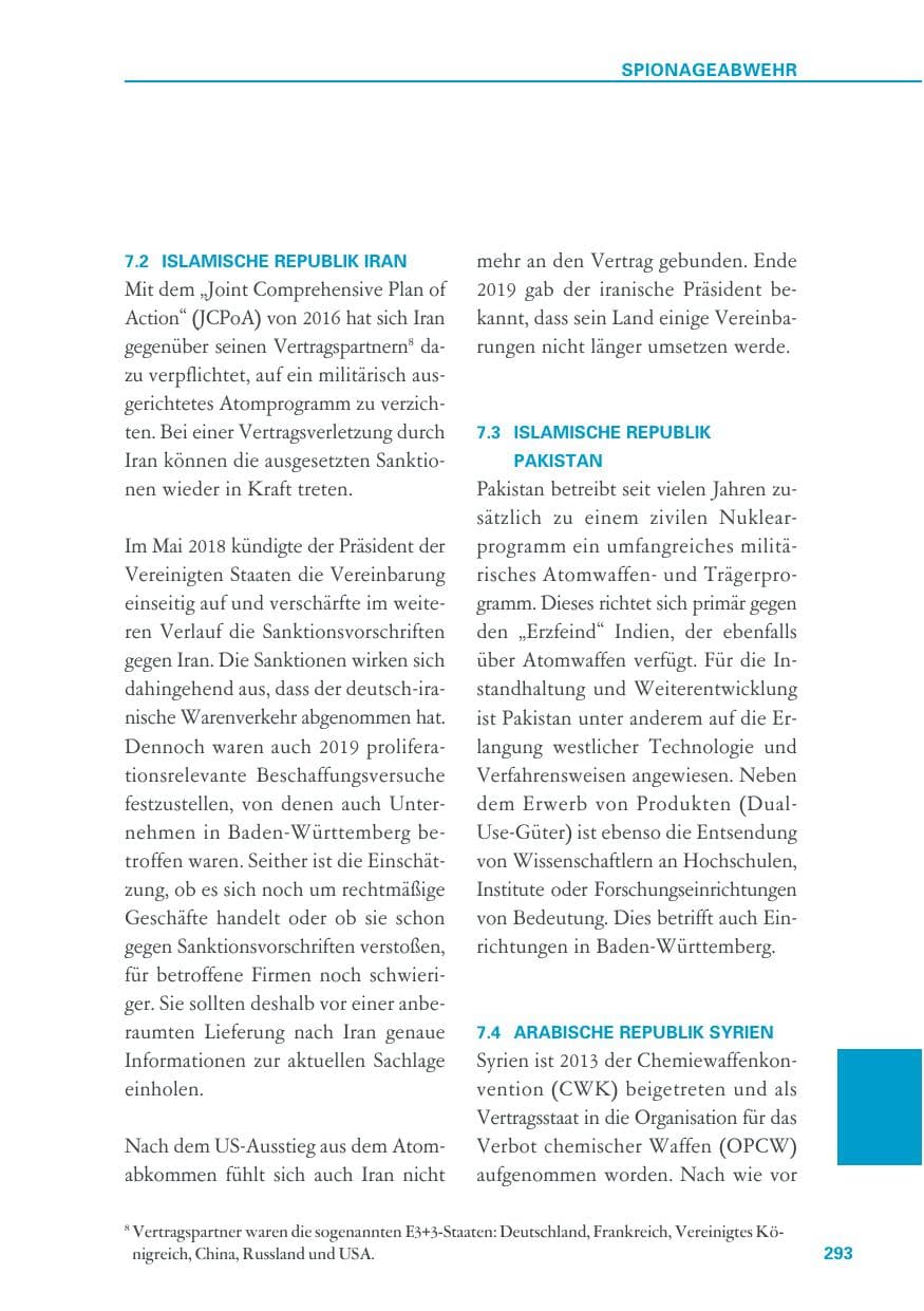 Seite 293 des Verfassungsschutzbericht 2019 Baden-Württemberg