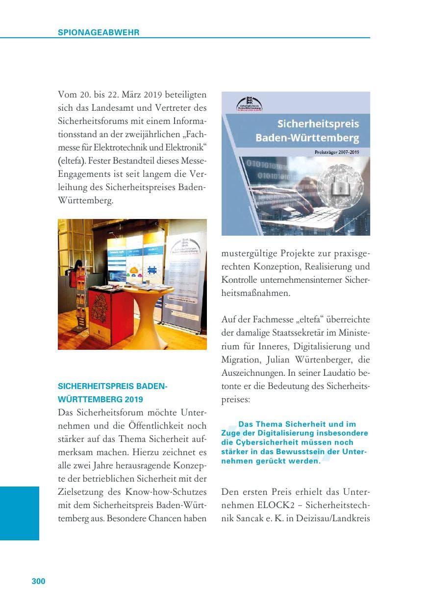 Seite 300 des Verfassungsschutzbericht 2019 Baden-Württemberg