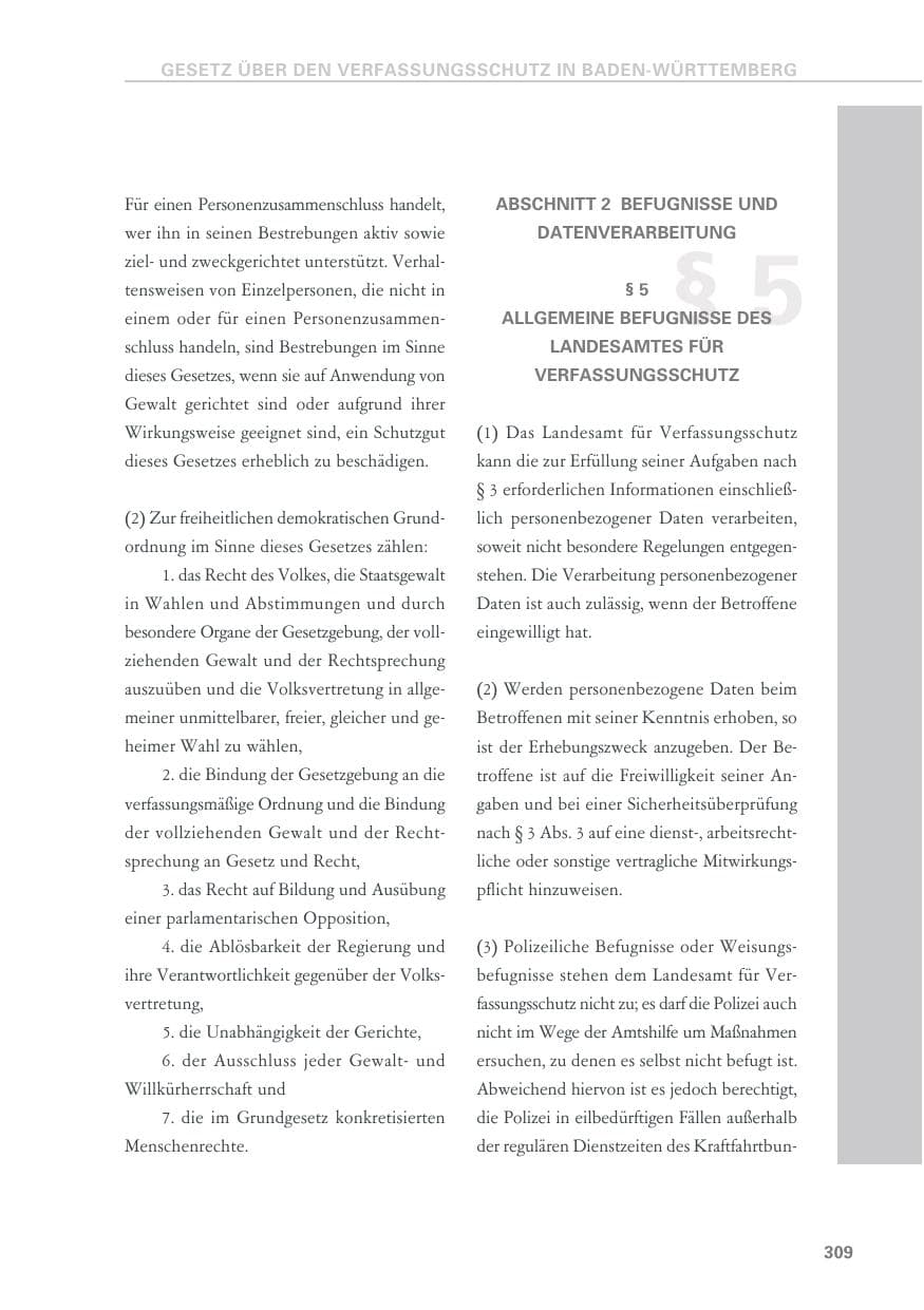 Seite 309 des Verfassungsschutzbericht 2019 Baden-Württemberg