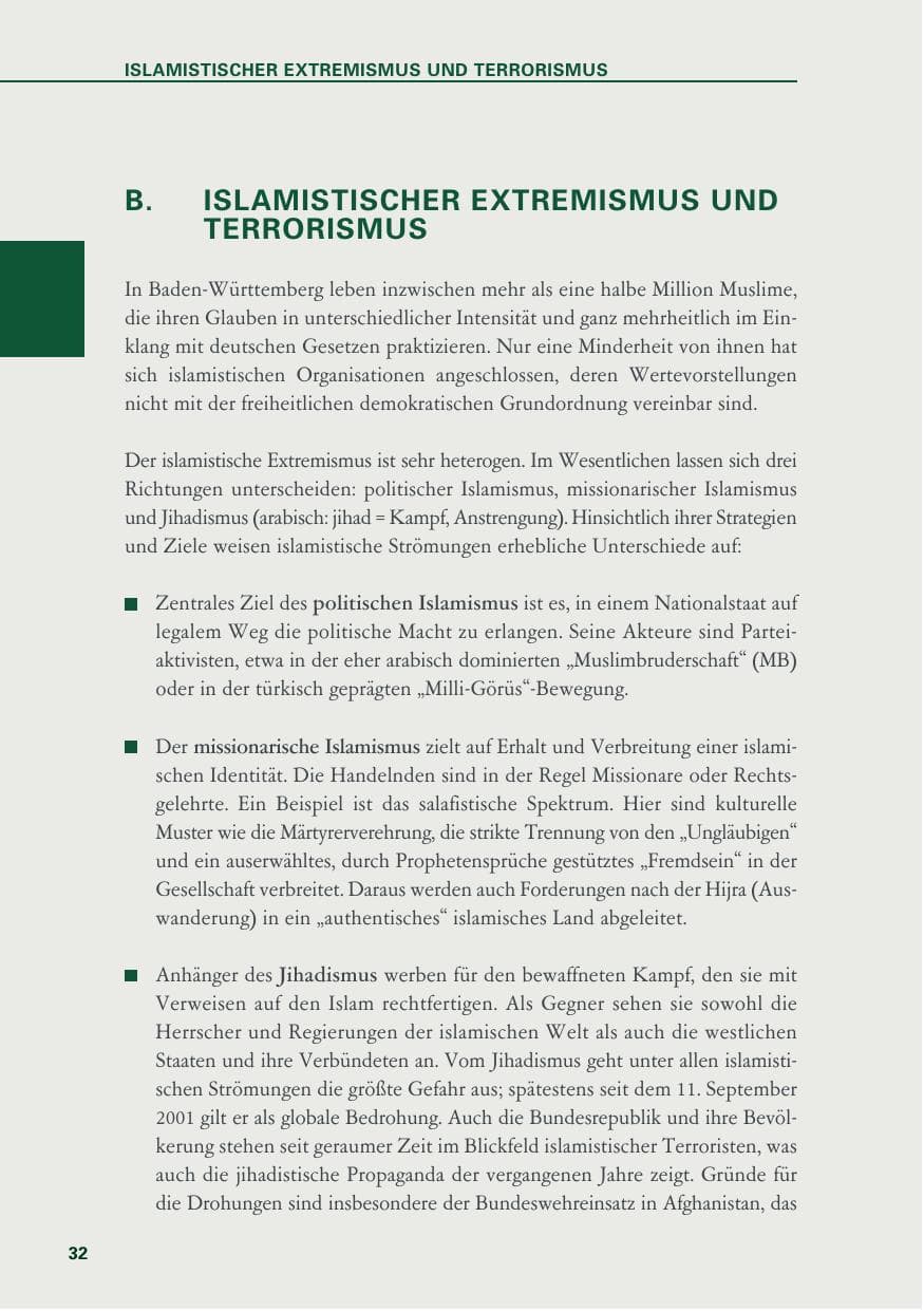 Seite 32 des Verfassungsschutzbericht 2019 Baden-Württemberg