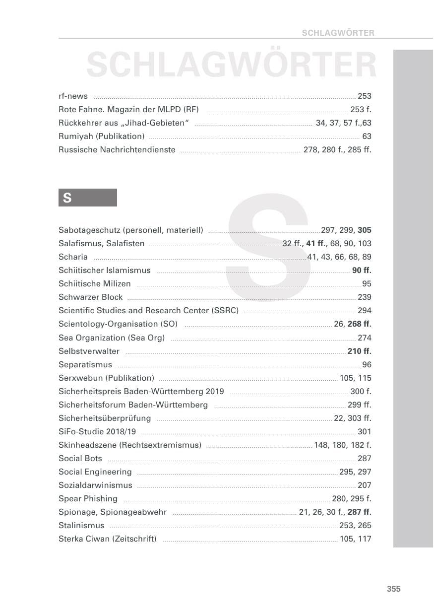 Seite 355 des Verfassungsschutzbericht 2019 Baden-Württemberg