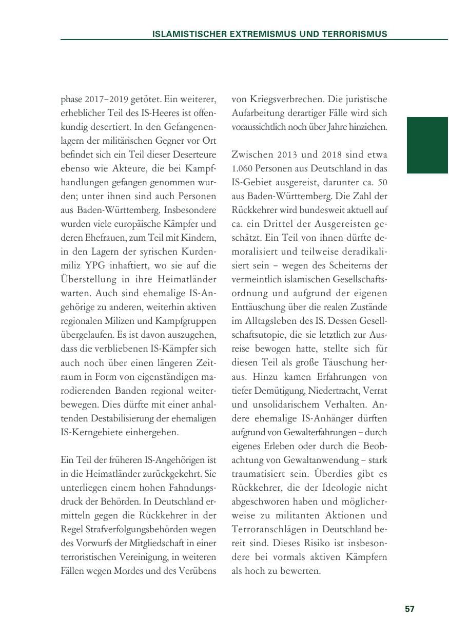 Seite 57 des Verfassungsschutzbericht 2019 Baden-Württemberg