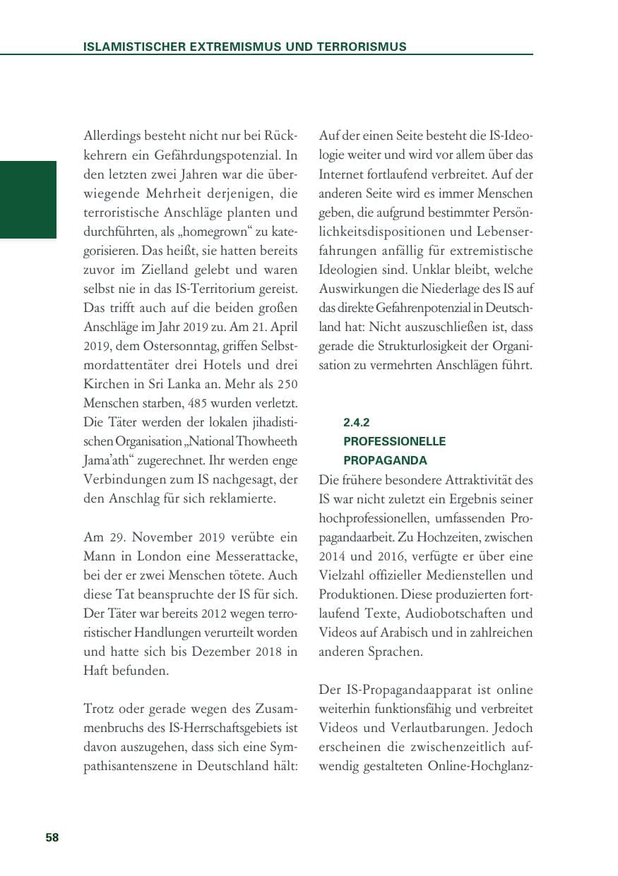 Seite 58 des Verfassungsschutzbericht 2019 Baden-Württemberg