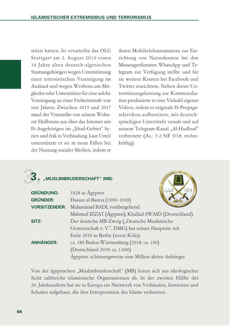 Seite 64 des Verfassungsschutzbericht 2019 Baden-Württemberg