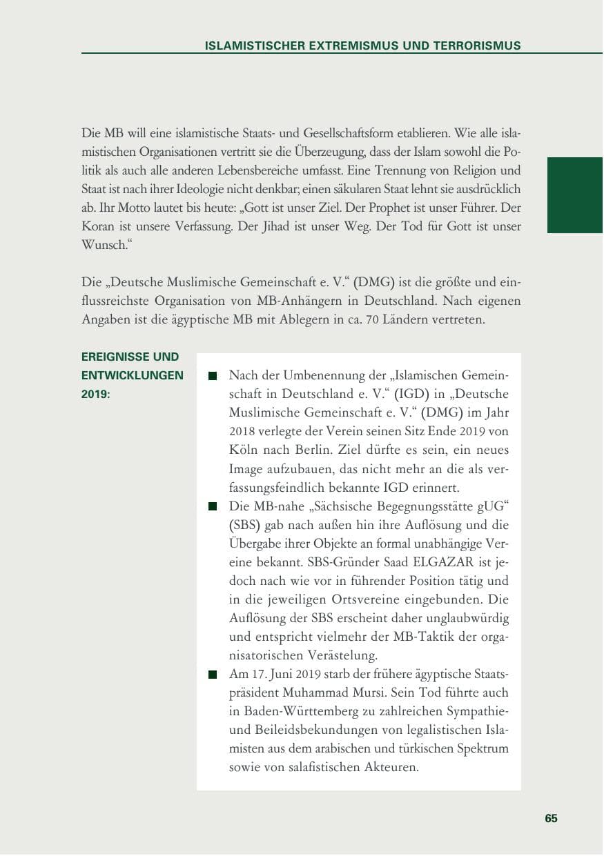 Seite 65 des Verfassungsschutzbericht 2019 Baden-Württemberg