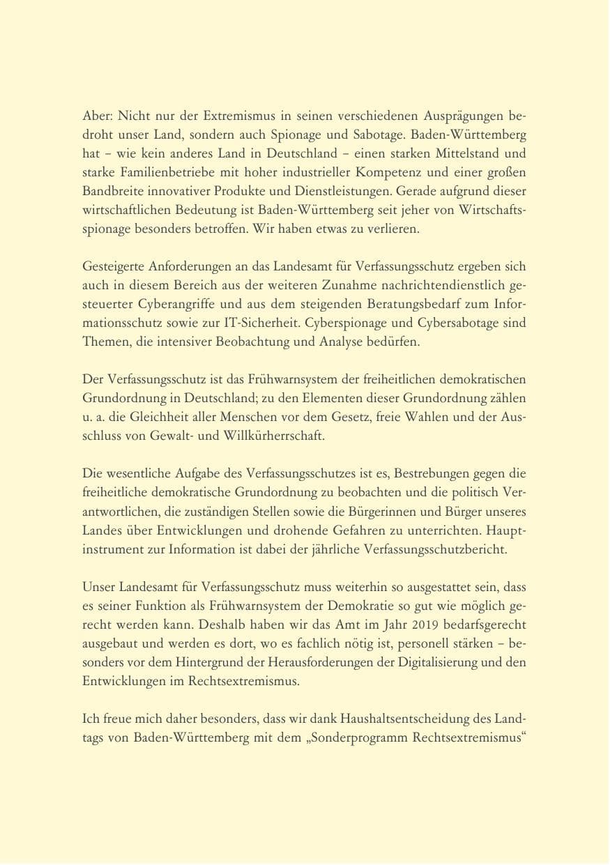 Seite 8 des Verfassungsschutzbericht 2019 Baden-Württemberg