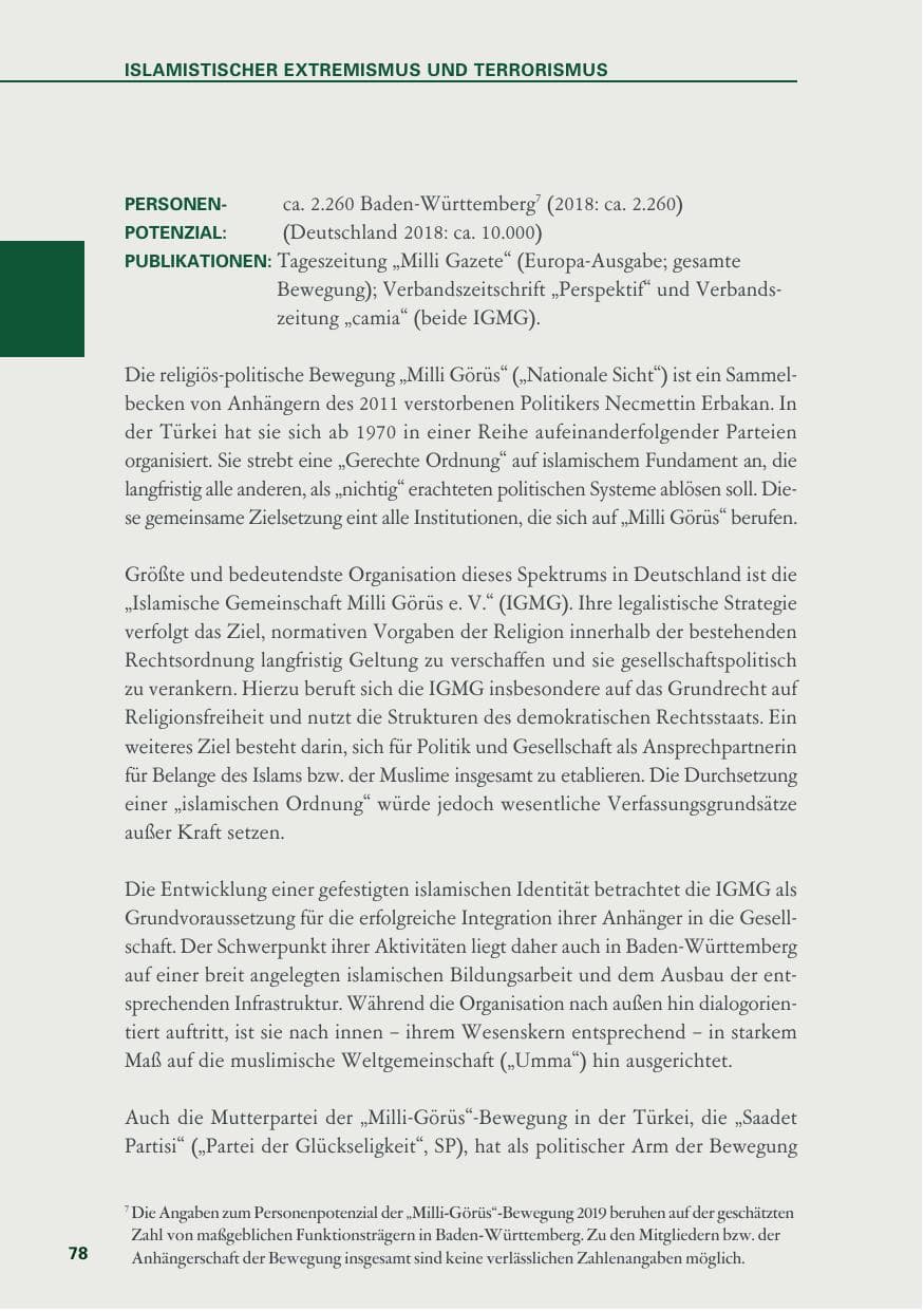 Seite 78 des Verfassungsschutzbericht 2019 Baden-Württemberg