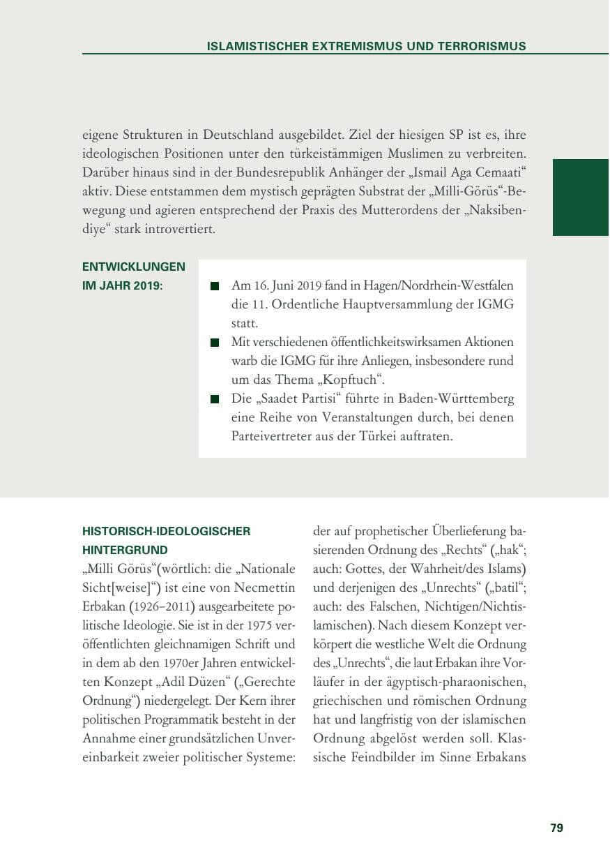Seite 79 des Verfassungsschutzbericht 2019 Baden-Württemberg