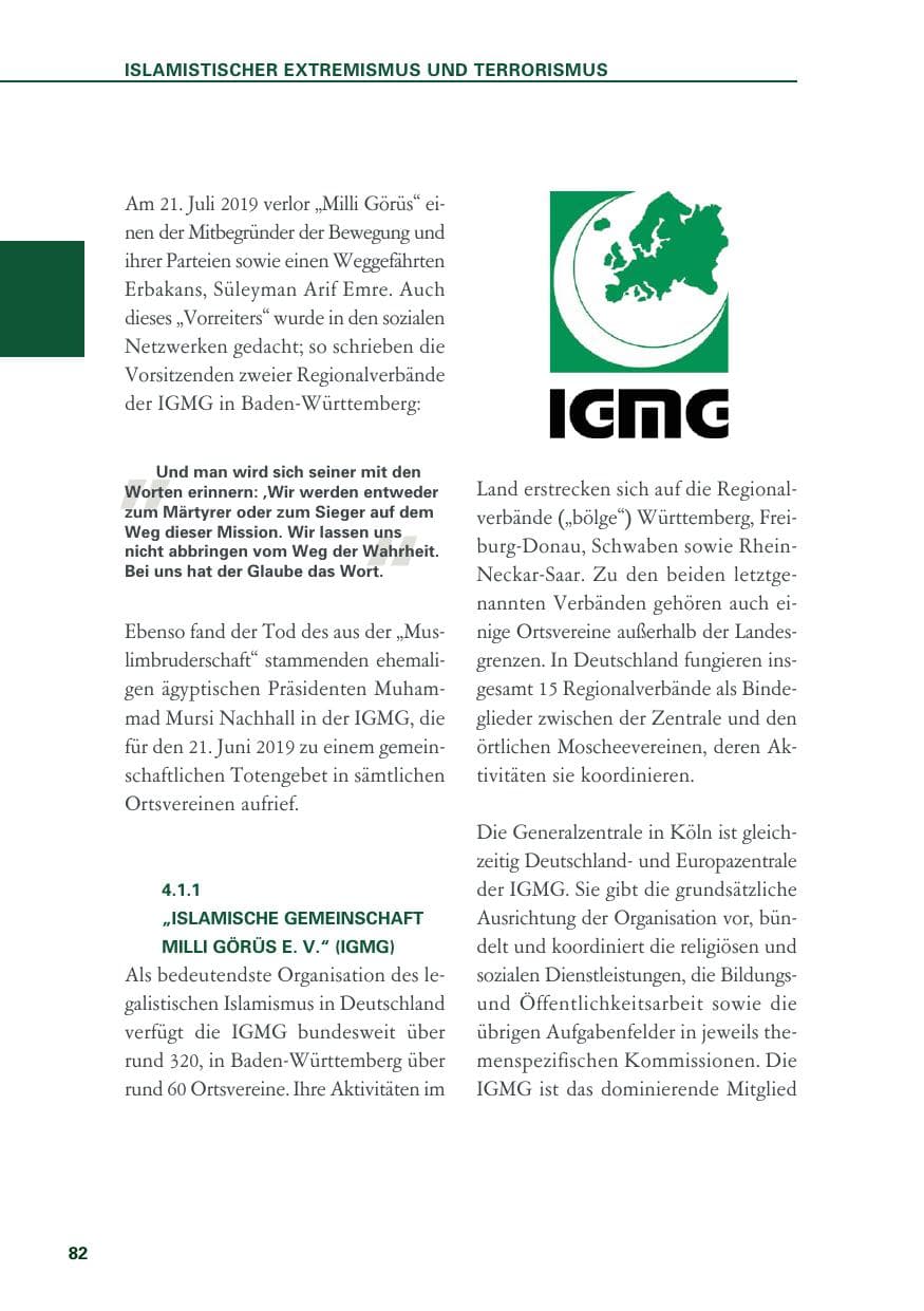 Seite 82 des Verfassungsschutzbericht 2019 Baden-Württemberg