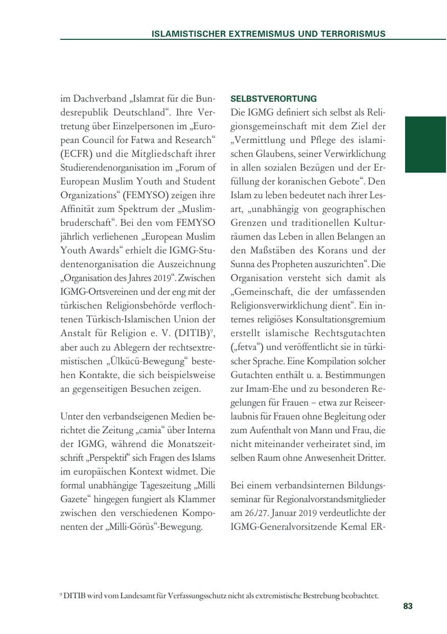 Seite 83 des Verfassungsschutzbericht 2019 Baden-Württemberg