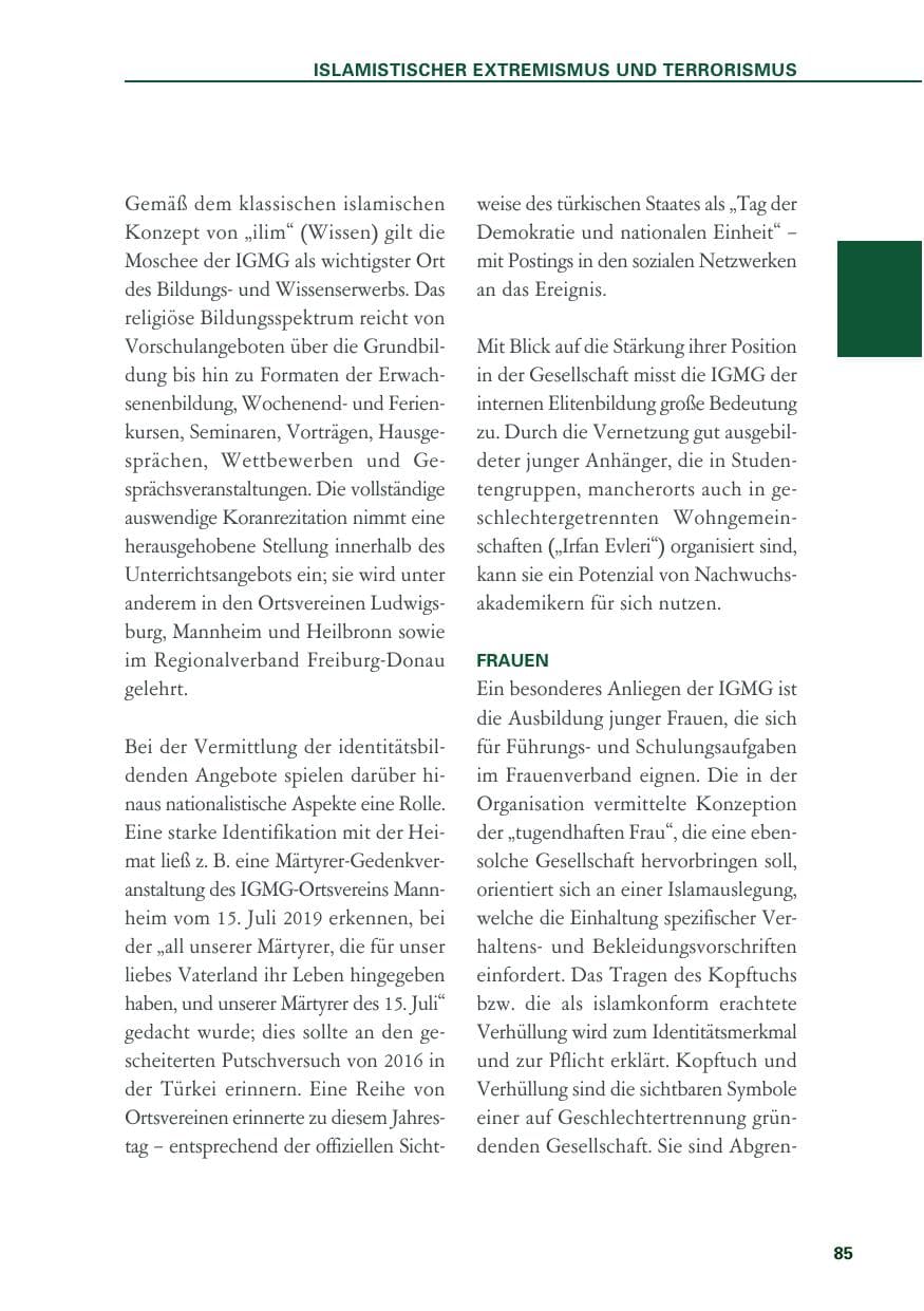 Seite 85 des Verfassungsschutzbericht 2019 Baden-Württemberg