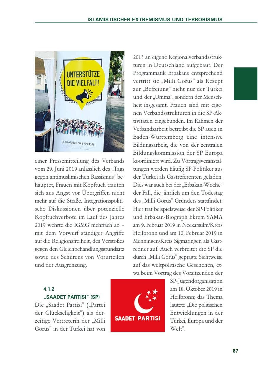 Seite 87 des Verfassungsschutzbericht 2019 Baden-Württemberg