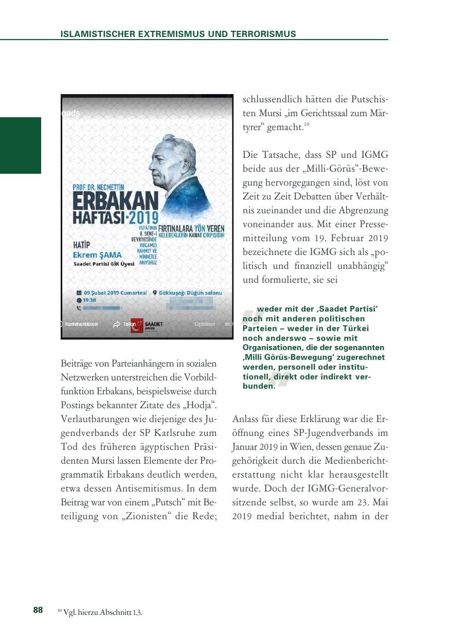 Seite 88 des Verfassungsschutzbericht 2019 Baden-Württemberg