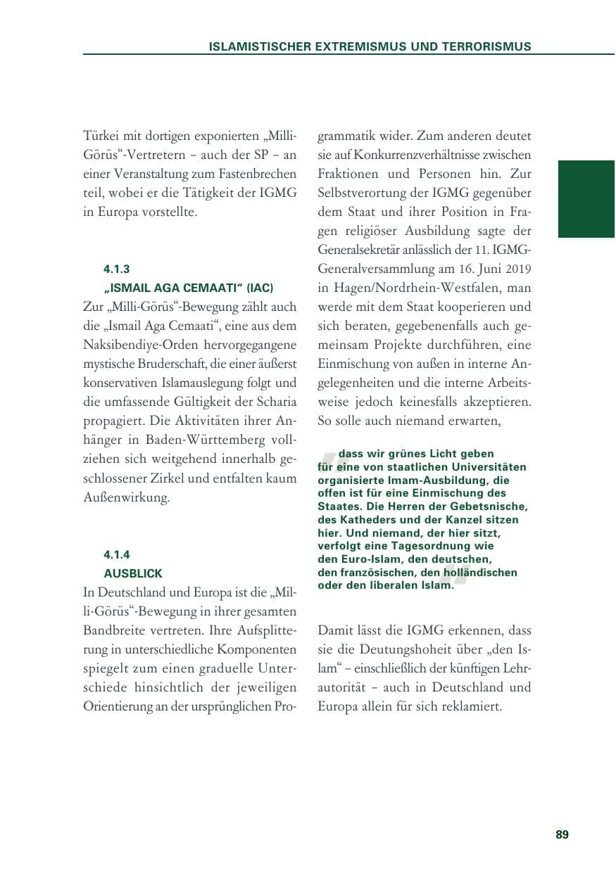 Seite 89 des Verfassungsschutzbericht 2019 Baden-Württemberg