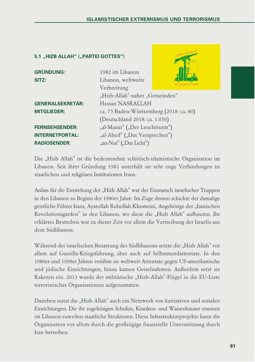 Seite 91 des Verfassungsschutzbericht 2019 Baden-Württemberg