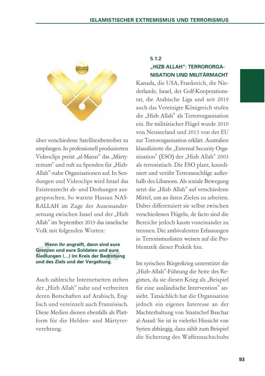 Seite 93 des Verfassungsschutzbericht 2019 Baden-Württemberg