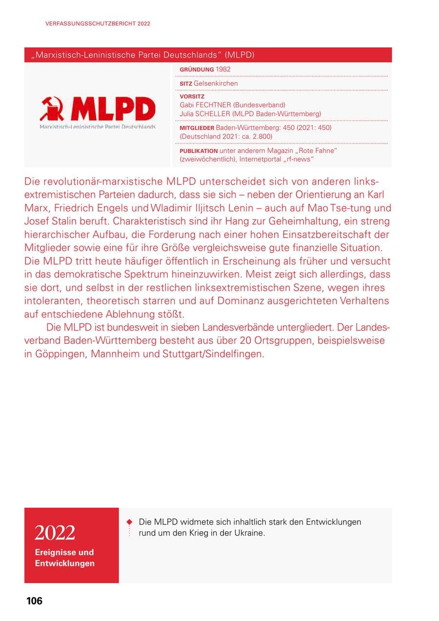 Seite 104 des Verfassungsschutzbericht 2022 Baden-Württemberg