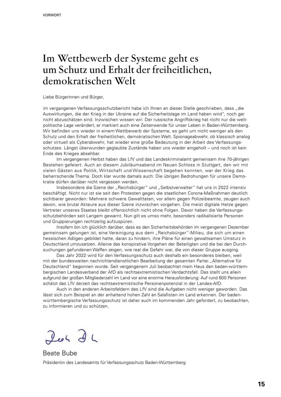 Seite 13 des Verfassungsschutzbericht 2022 Baden-Württemberg