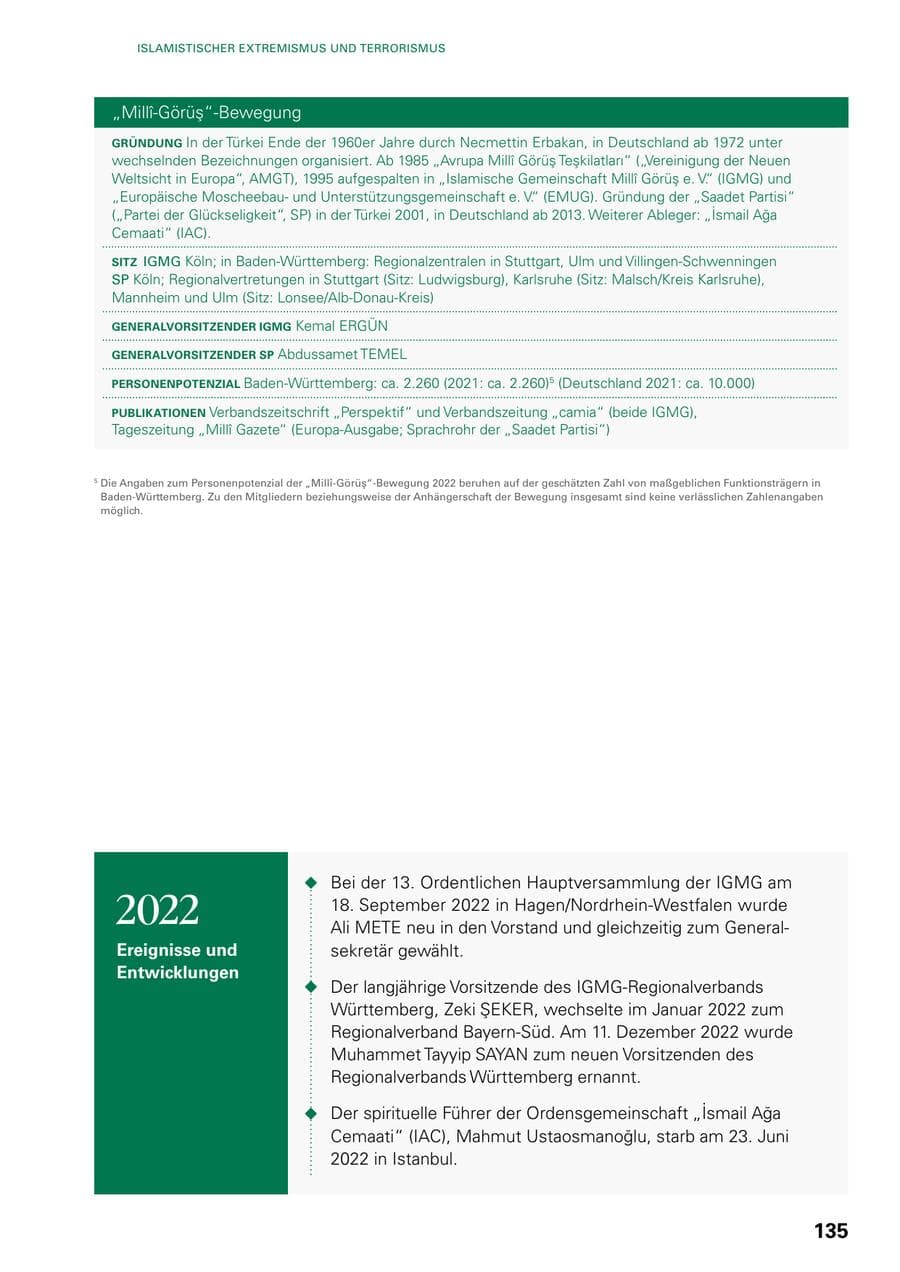 Seite 133 des Verfassungsschutzbericht 2022 Baden-Württemberg