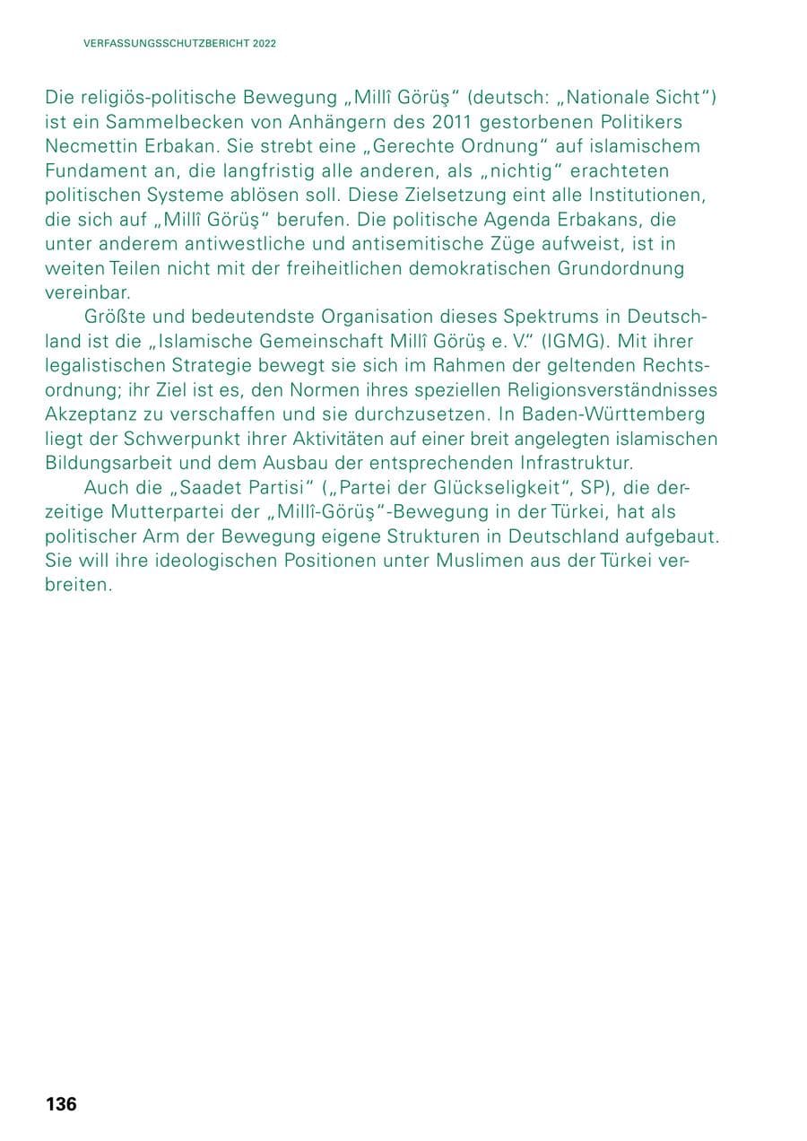 Seite 134 des Verfassungsschutzbericht 2022 Baden-Württemberg