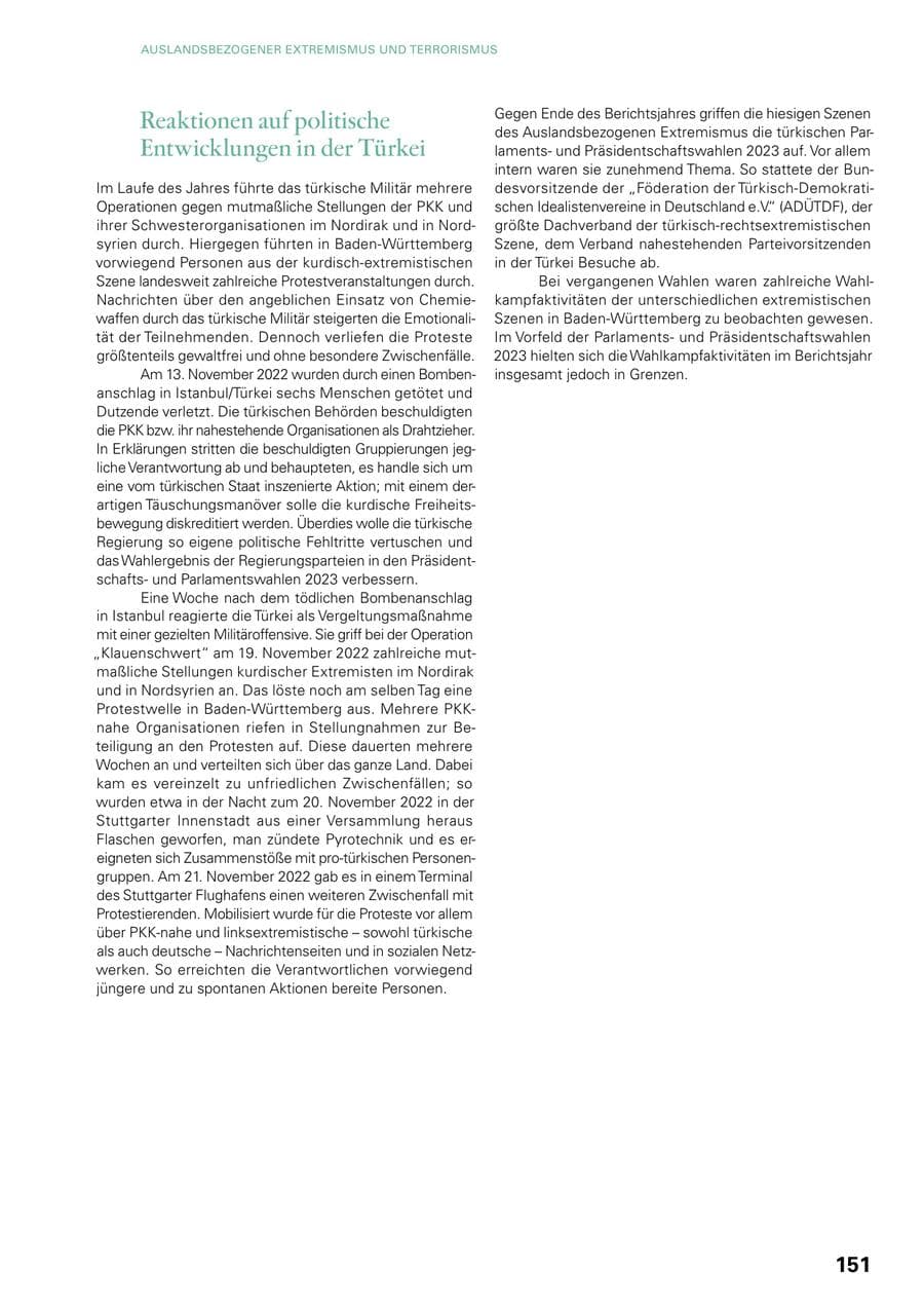 Seite 149 des Verfassungsschutzbericht 2022 Baden-Württemberg