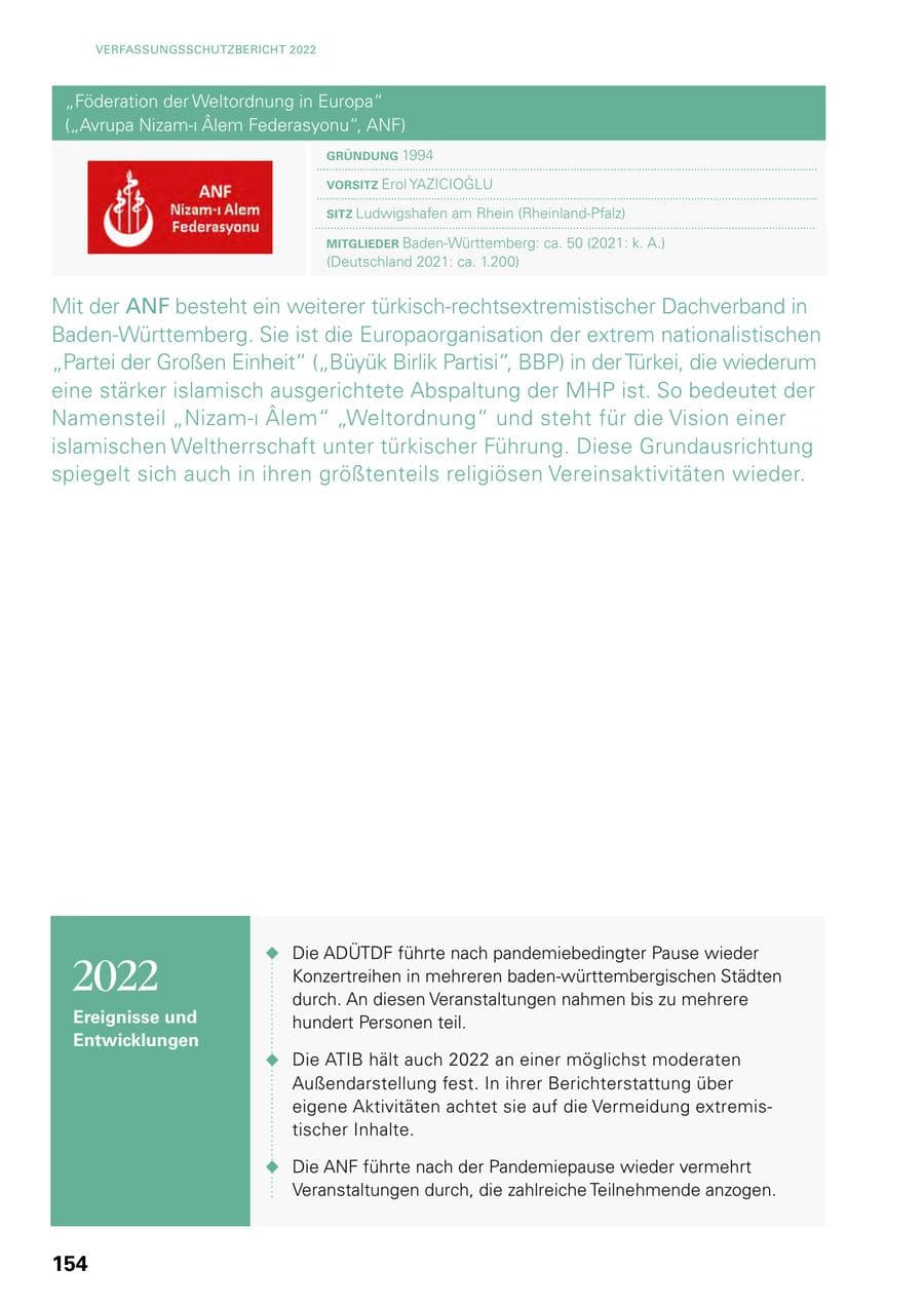 Seite 152 des Verfassungsschutzbericht 2022 Baden-Württemberg
