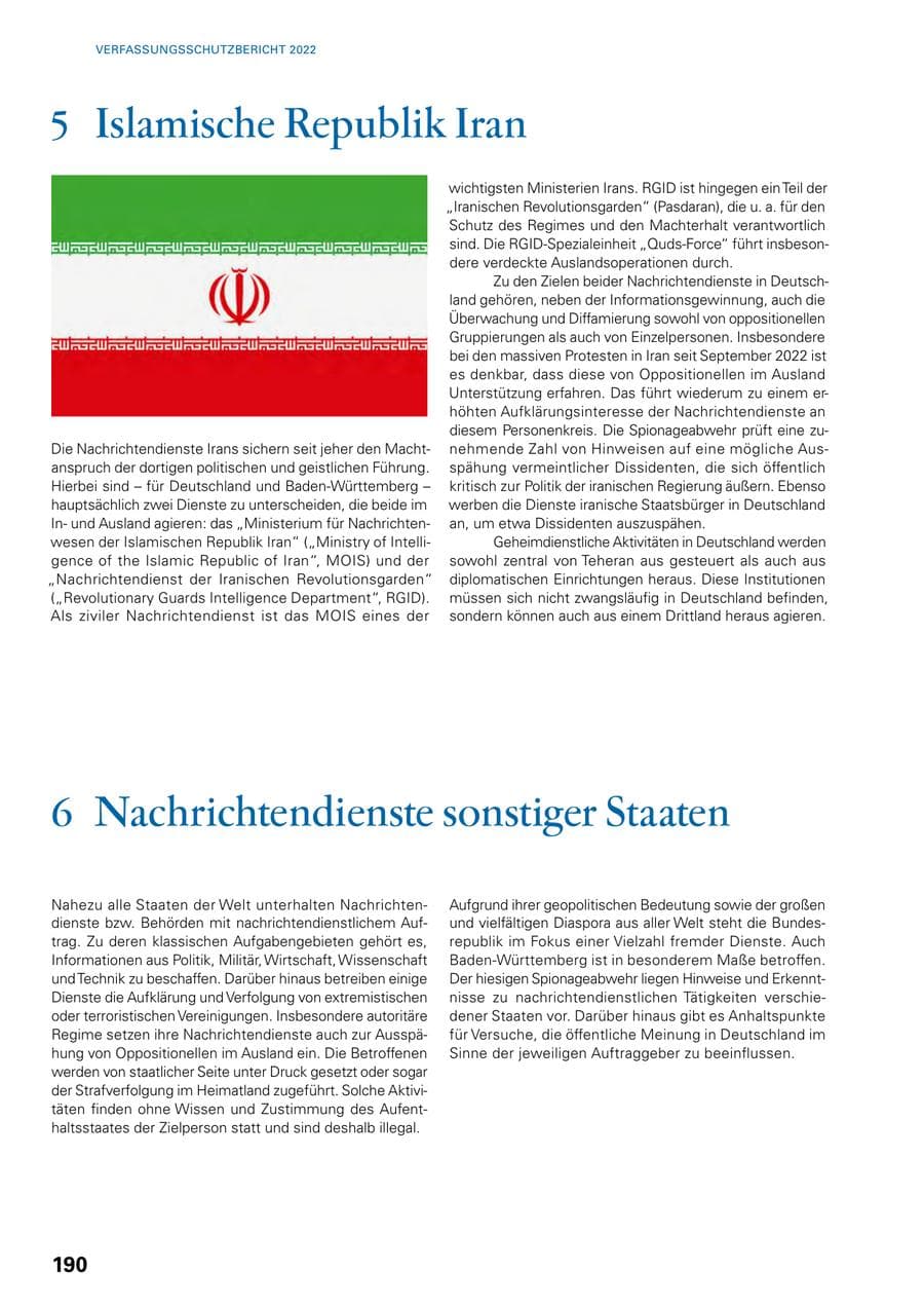 Seite 188 des Verfassungsschutzbericht 2022 Baden-Württemberg