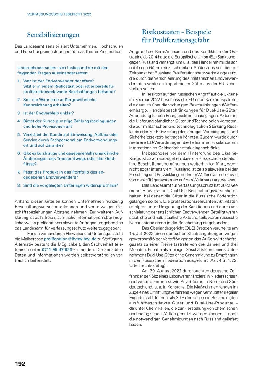 Seite 190 des Verfassungsschutzbericht 2022 Baden-Württemberg